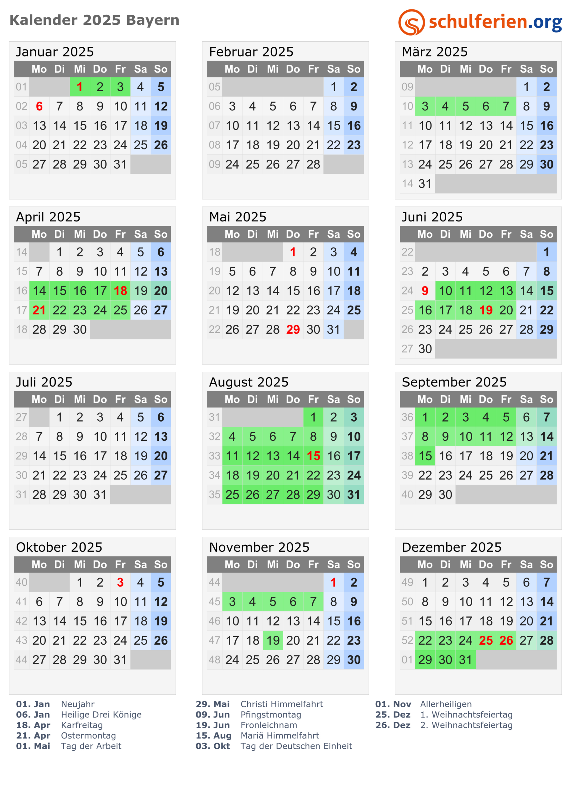 Kalender 2025 + Ferien Bayern, Feiertage | Pfingsten 2025 Kalender