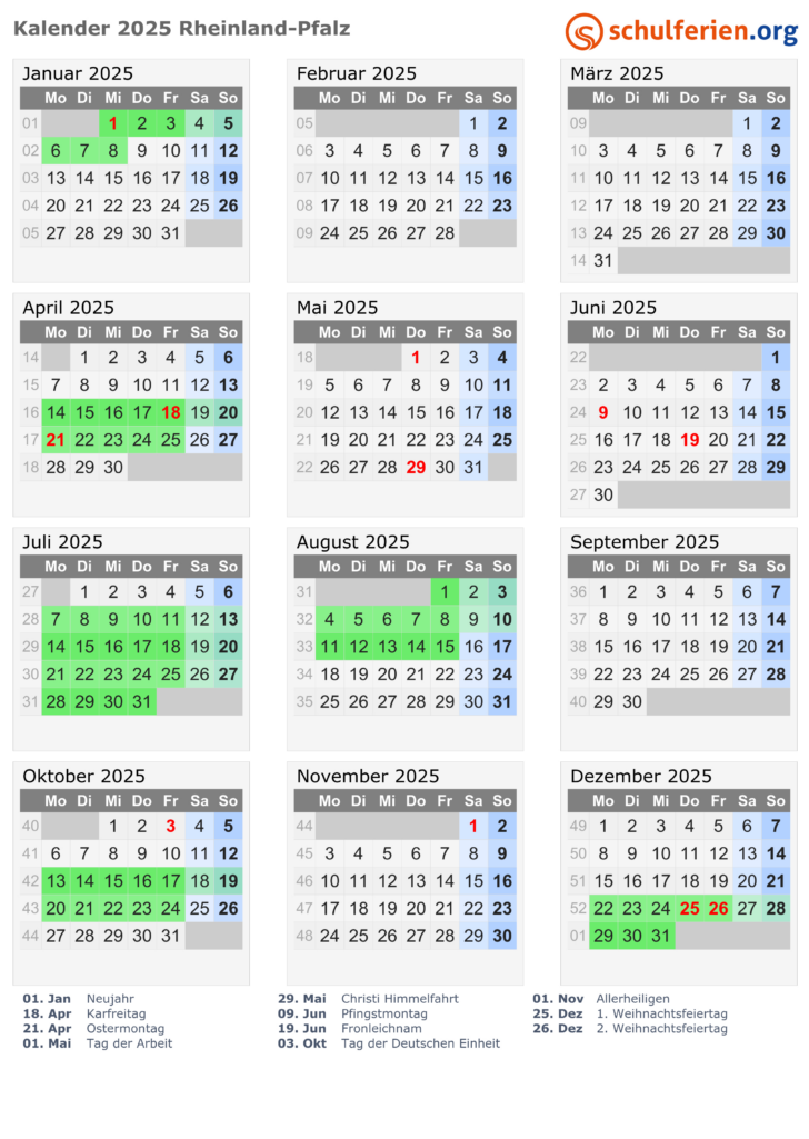 Kalender 2025 Zum Ausdrucken Mit Ferien Rlp