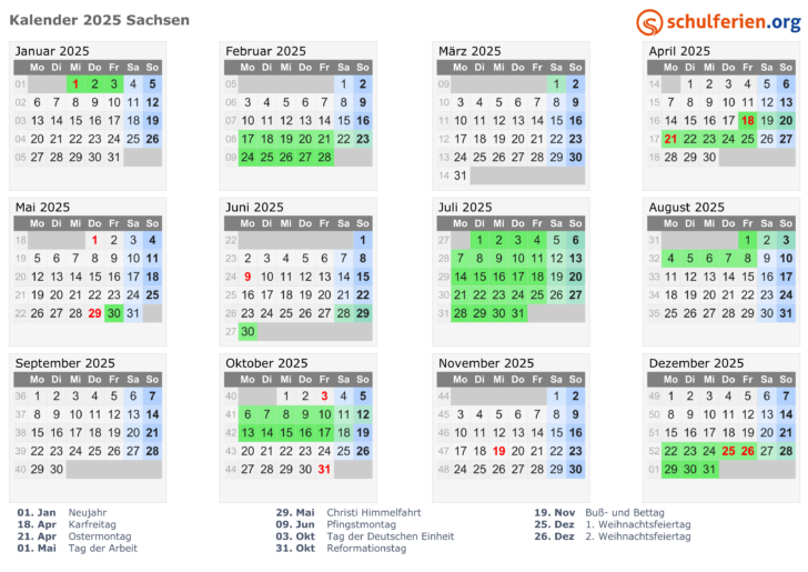 Kalender Sachsen 2025 Zum Ausdrucken