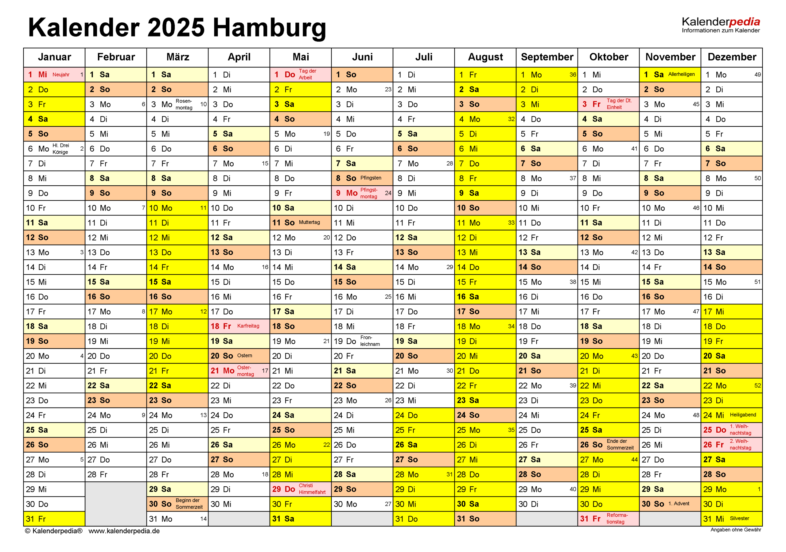 Kalender 2025 Hamburg: Ferien, Feiertage, Pdf-Vorlagen | Feiertage Hamburg 2025 Kalender