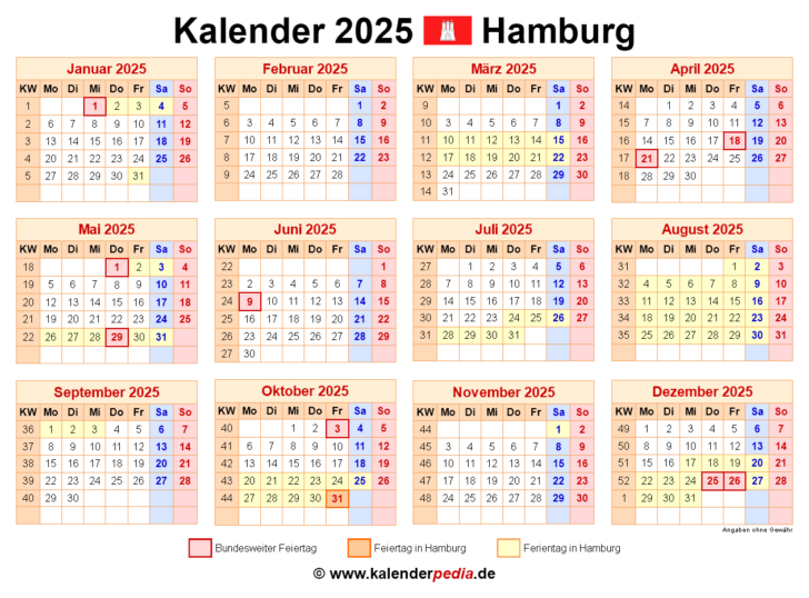 Kalender 2025 Mit Ferien Hamburg