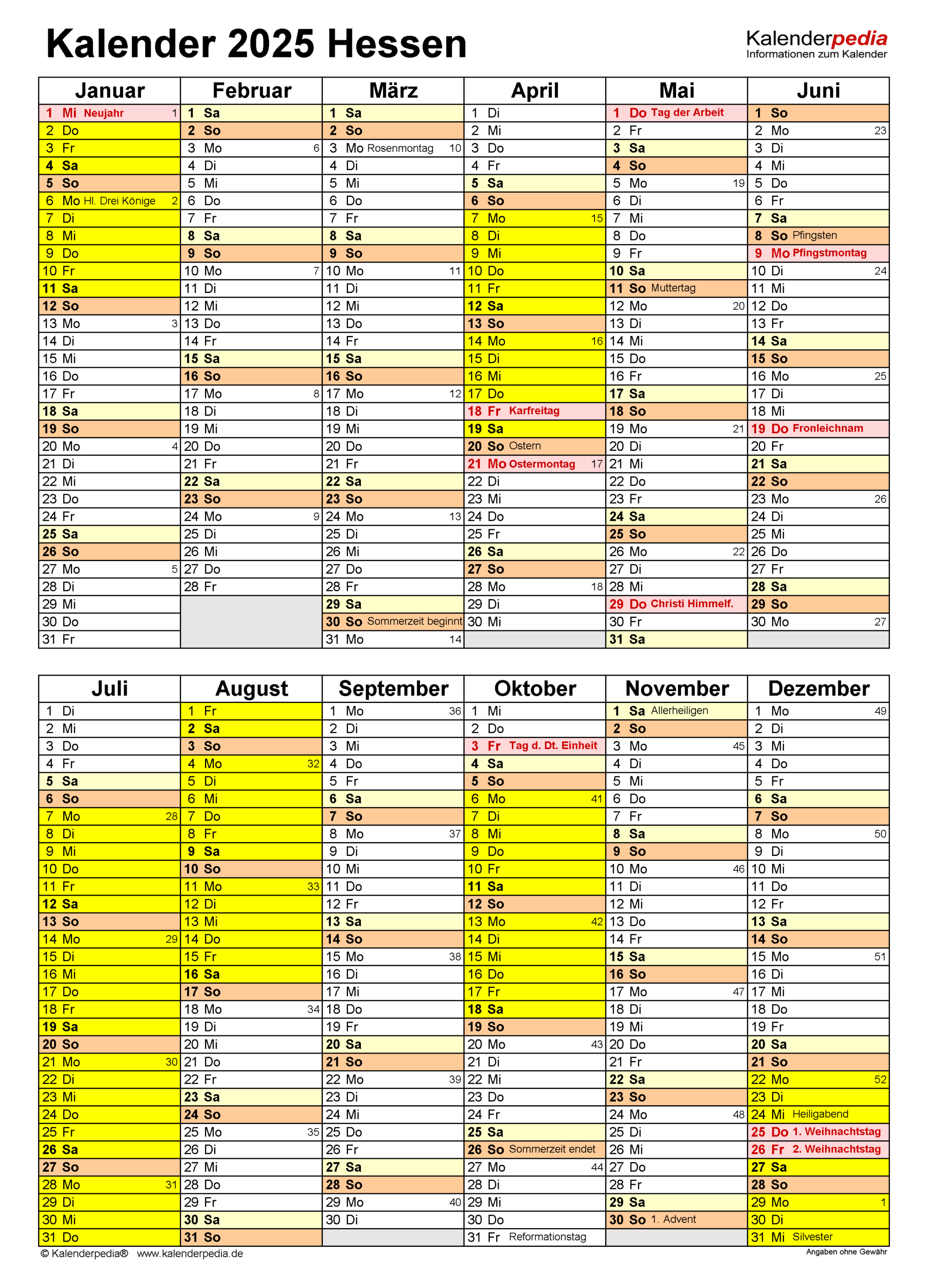 Kalender 2025 Hessen: Ferien, Feiertage, Pdf-Vorlagen | Ferien Hessen 2025 Kalender