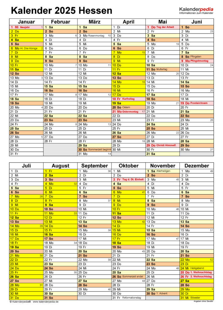 Sommerferien Hessen 2025 Kalender