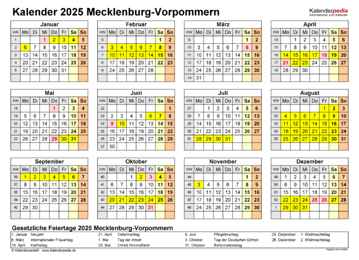 Kalender 2025 Mecklenburg Vorpommern