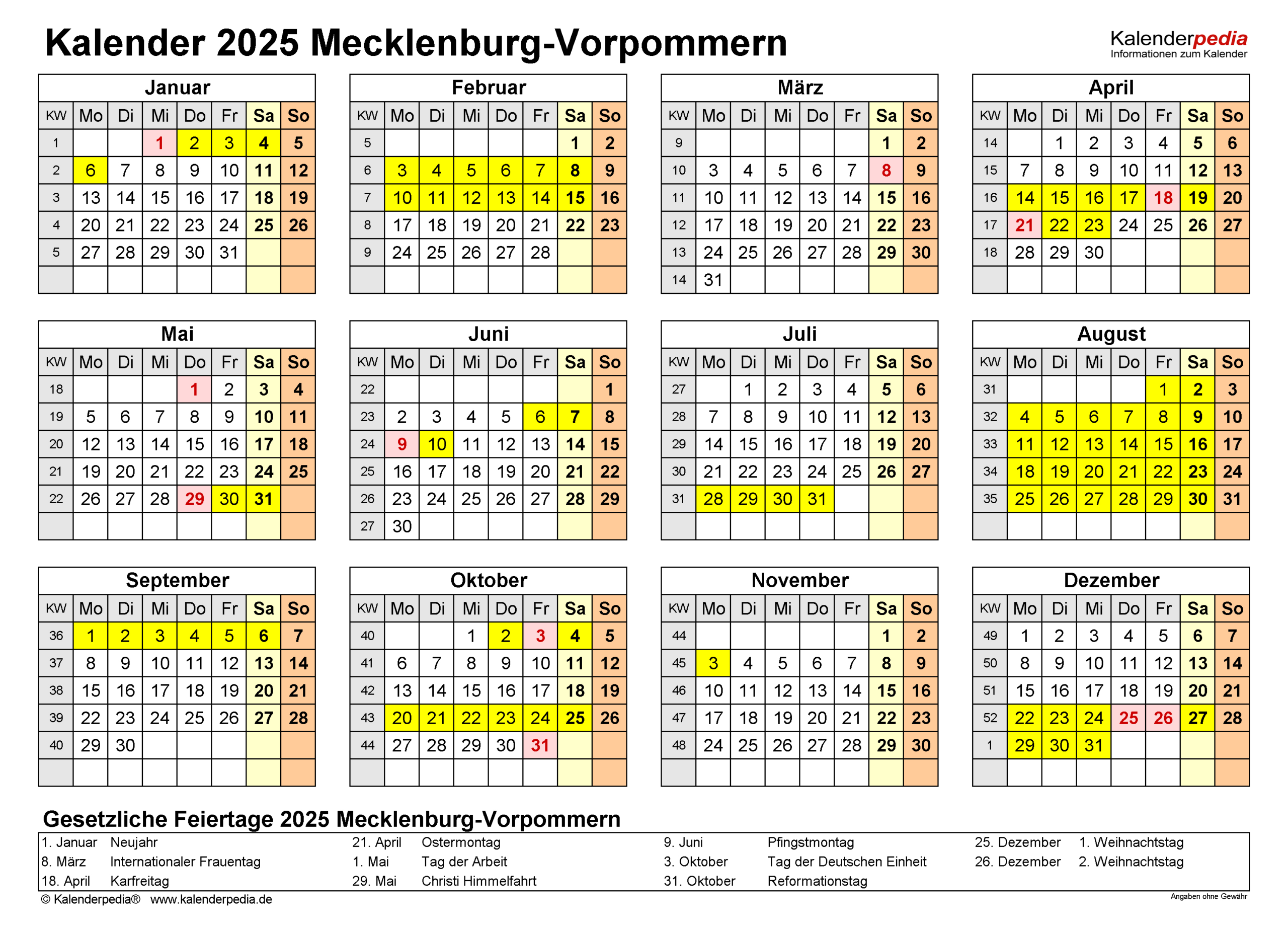 Kalender 2025 Mecklenburg-Vorpommern: Ferien, Feiertage, Pdf-Vorlagen | Kalender 2025 Mecklenburg Vorpommern