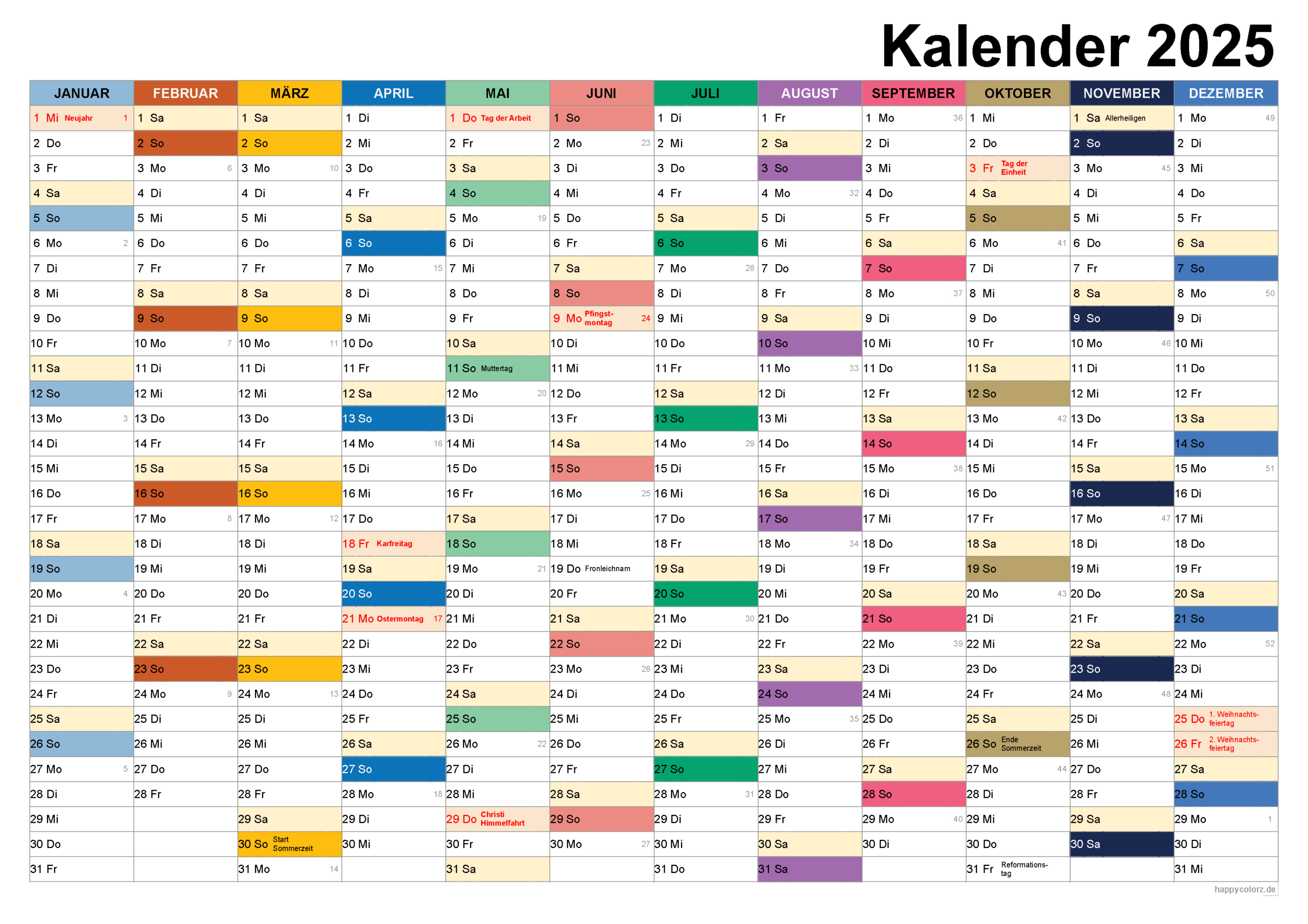 Kalender 2025 Mit Kalenderwochen Und Feiertagen (Pdf, Xls &amp;amp; Png) | Kalender 2025 Kaufen