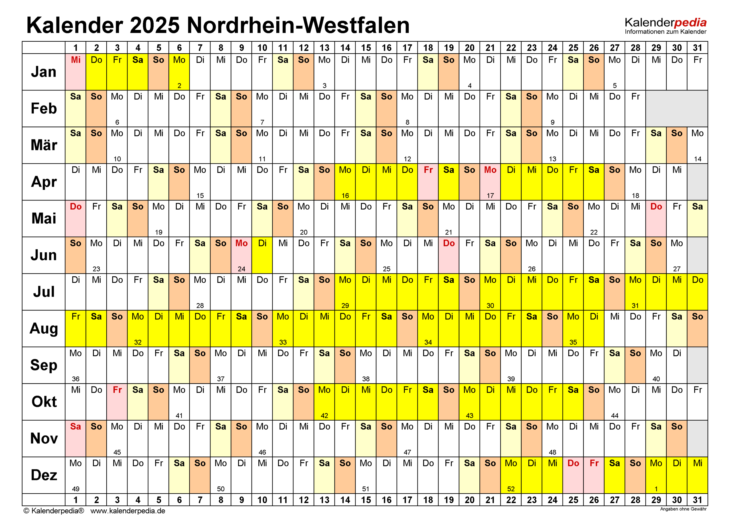 Kalender 2025 Nrw: Ferien, Feiertage, Excel-Vorlagen | Kalender 2025 Nrw Querformat