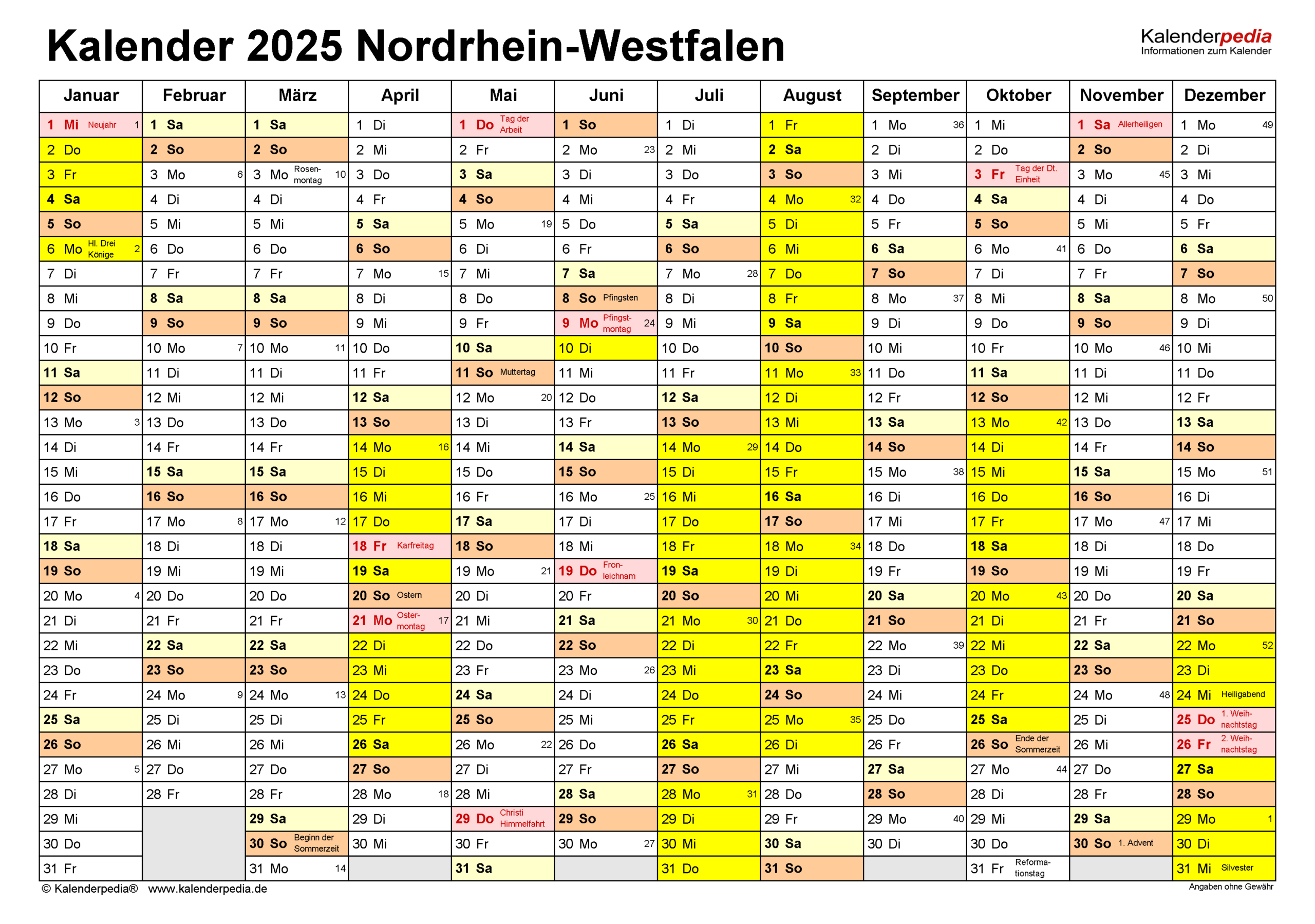 Kalender 2025 Nrw: Ferien, Feiertage, Pdf-Vorlagen | 2025 Kalender Nrw