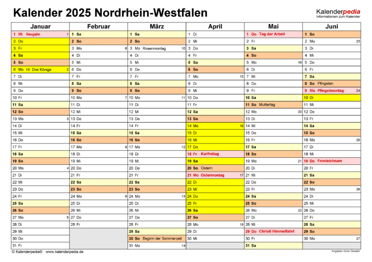 Ausdrucken Kalender 2025 Nrw