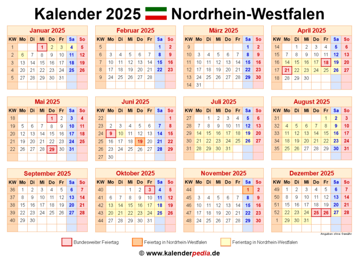 Kalender 2025 Mit Ferien Nrw Kostenlos