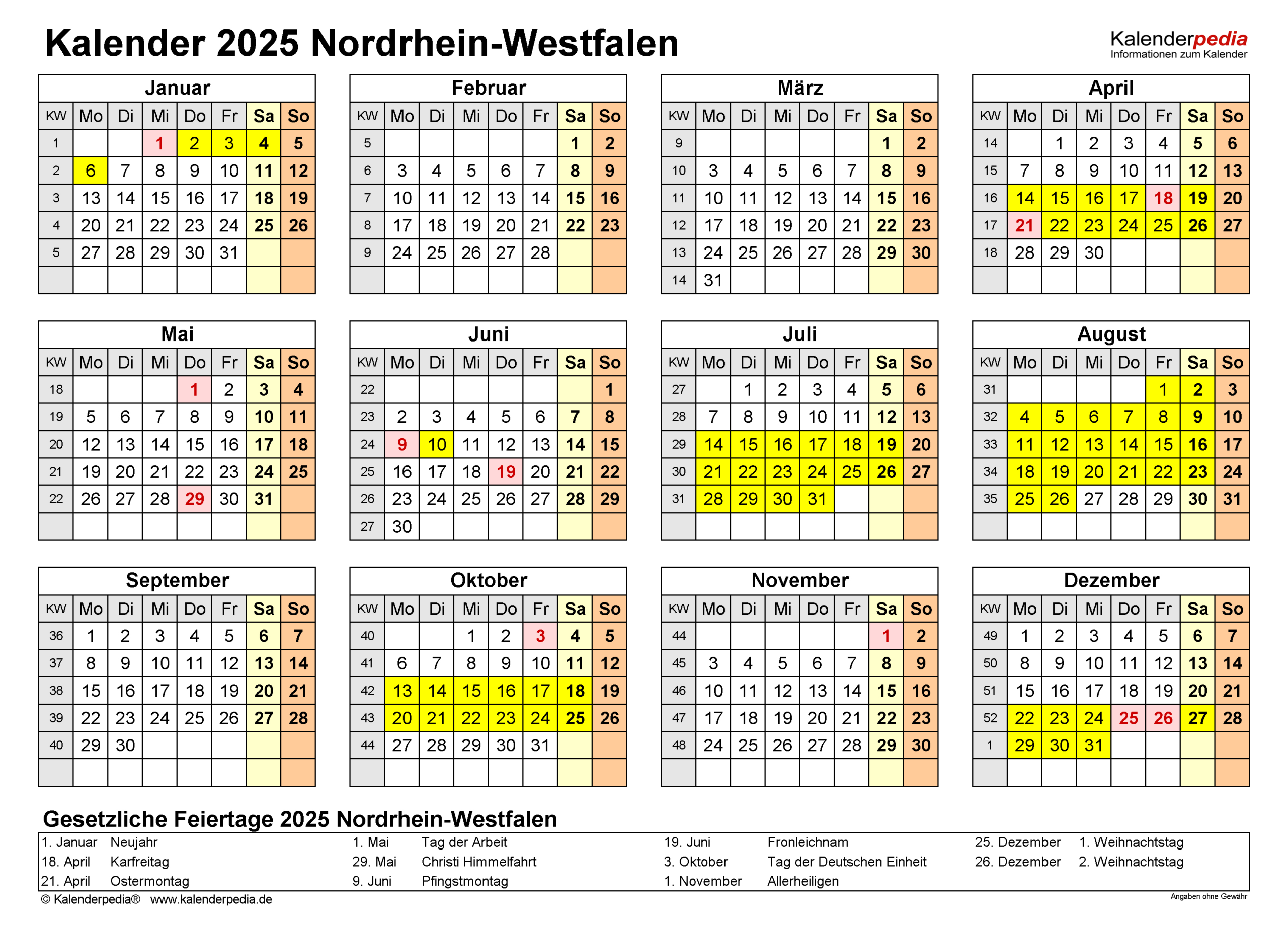 Kalender 2025 Nrw: Ferien, Feiertage, Pdf-Vorlagen | Kalender Januar 2025 Nrw