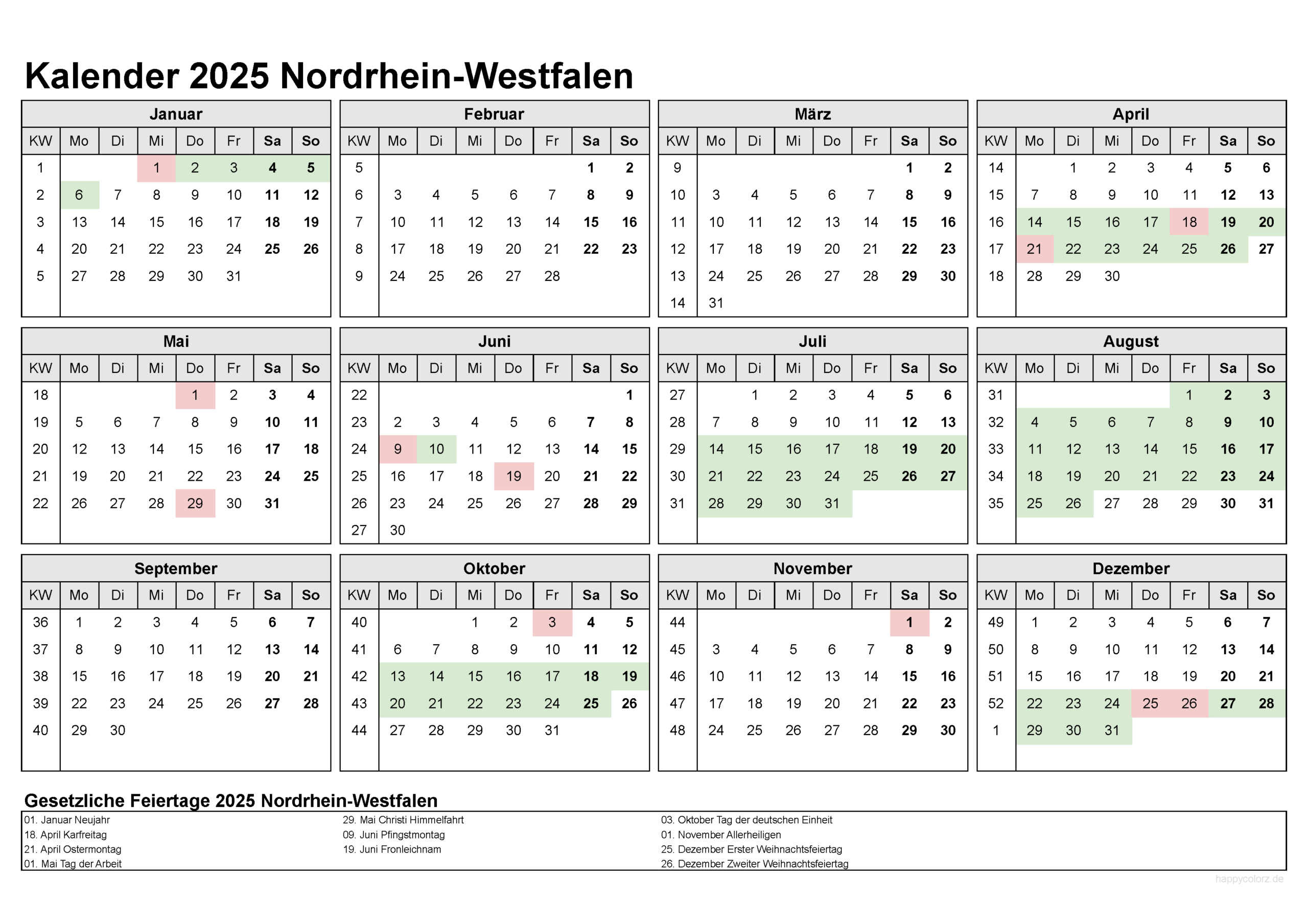 Kalender 2025 Nrw Kostenlos: Ferien-Übersicht, Feiertage, Pdf | 2025 Kalender Nrw