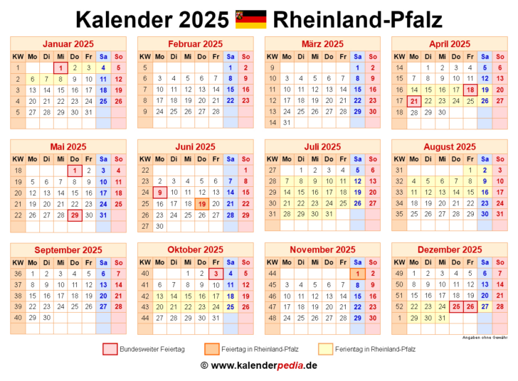 Kalender 2025 Rlp Mit Ferien Und Feiertagen