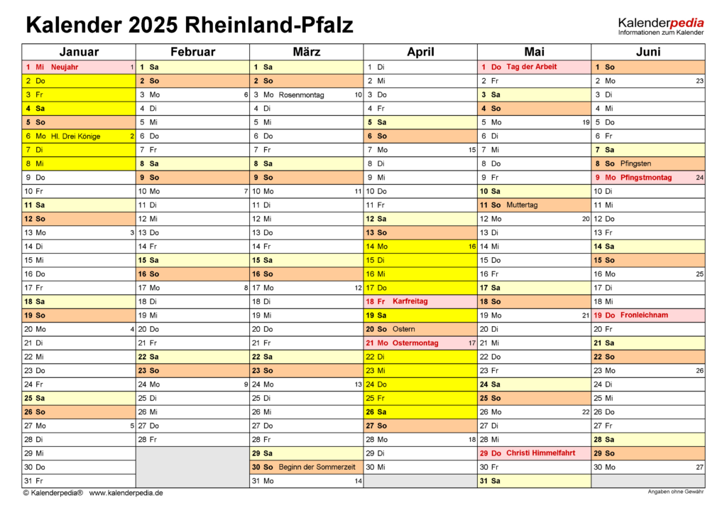 Wann Sind Sommerferien 2025 In Rheinland-pfalz kalender.de.com