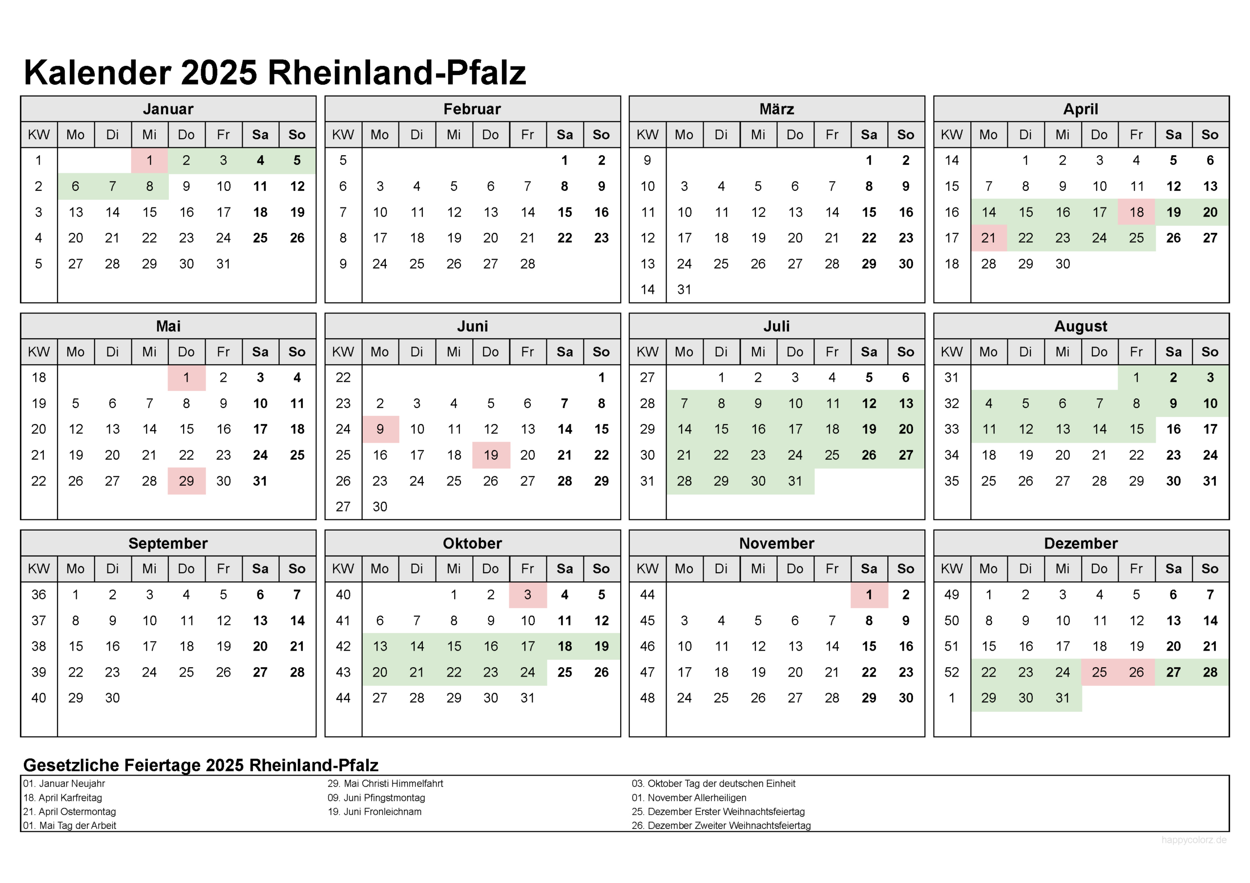 Kalender 2025 Rheinland-Pfalz Kostenlos: Ferien-Übersicht | Kalender 2025 Rlp Zum Ausdrucken