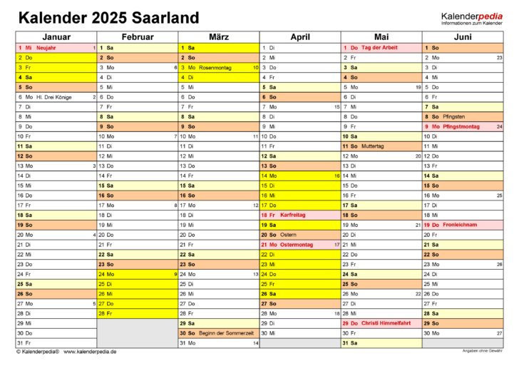 Ferien Saarland 2025 Kalender