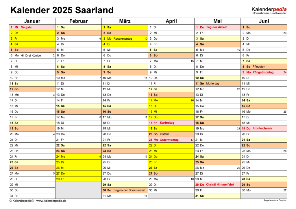 Kalender 2025 Saarland Mit Feiertagen - Kalender 2025
