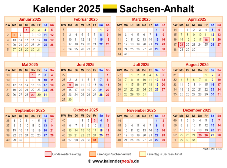 Ferien Sachsen Anhalt 2025 Kalender