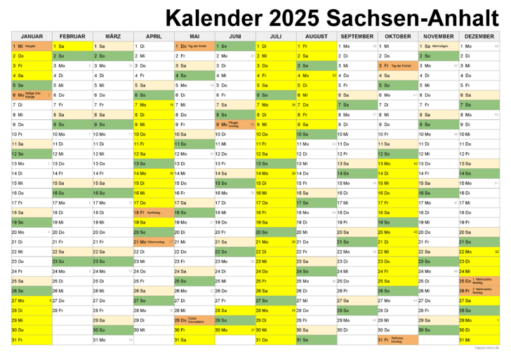 Ferien Kalender 2025 Sachsen Anhalt