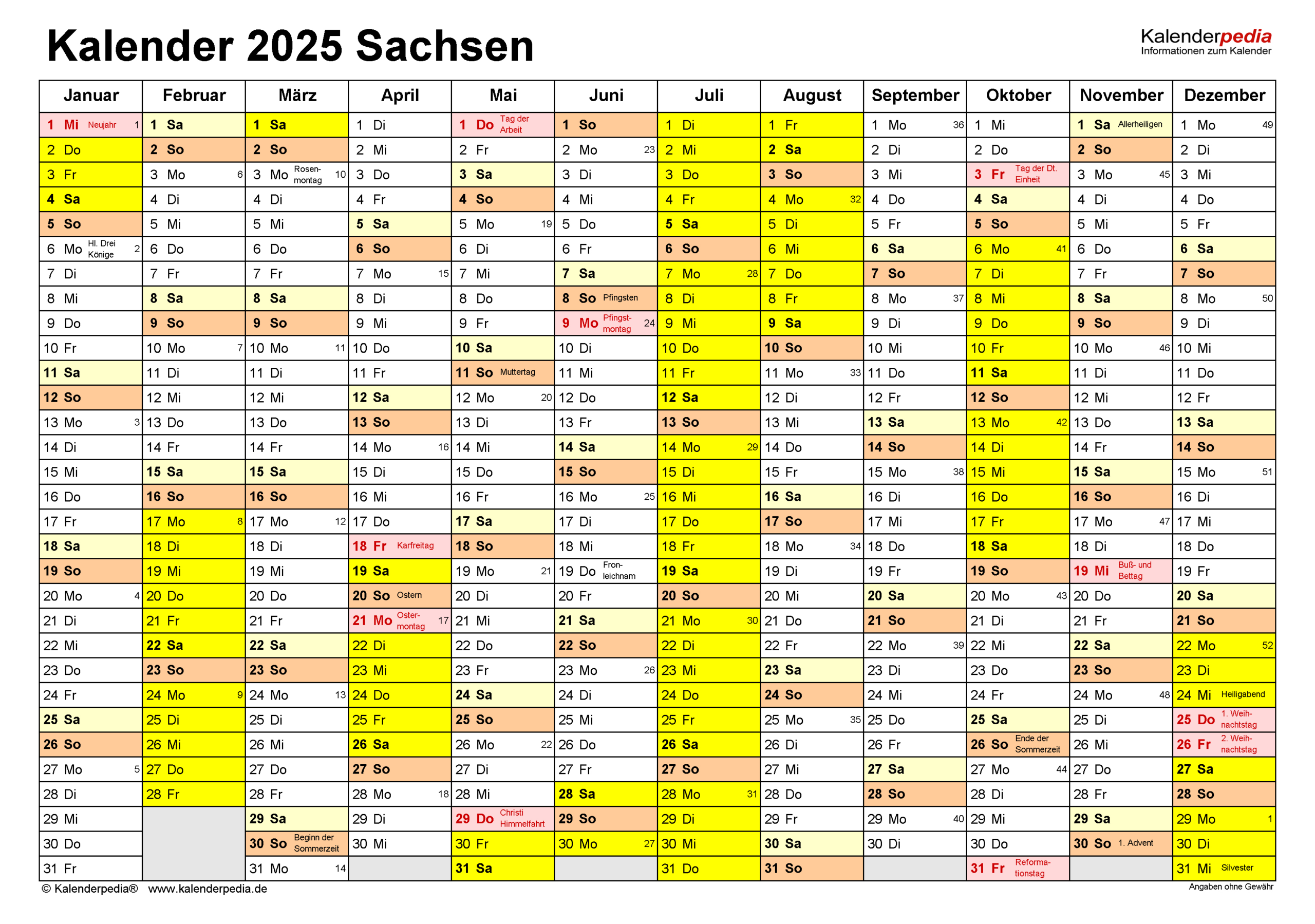 Kalender 2025 Sachsen: Ferien, Feiertage, Pdf-Vorlagen | Feiertage Sachsen 2025 Kalender