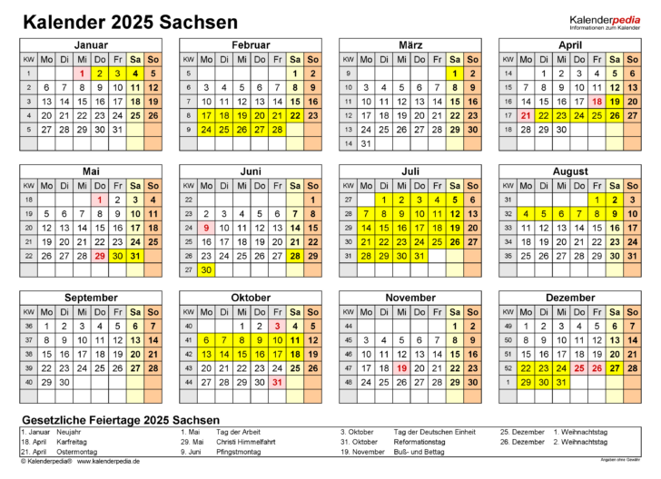 Ferien 2025 Sachsen Kalender