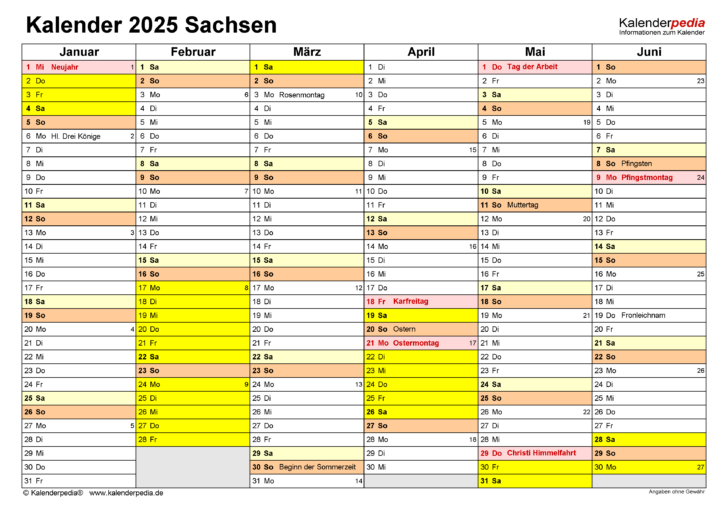 Kalender 2025 Mit Feiertagen Sachsen