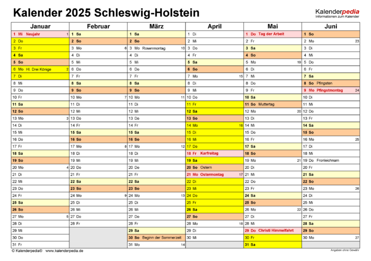 Kalender 2025 Mit Ferien Schleswig Holstein