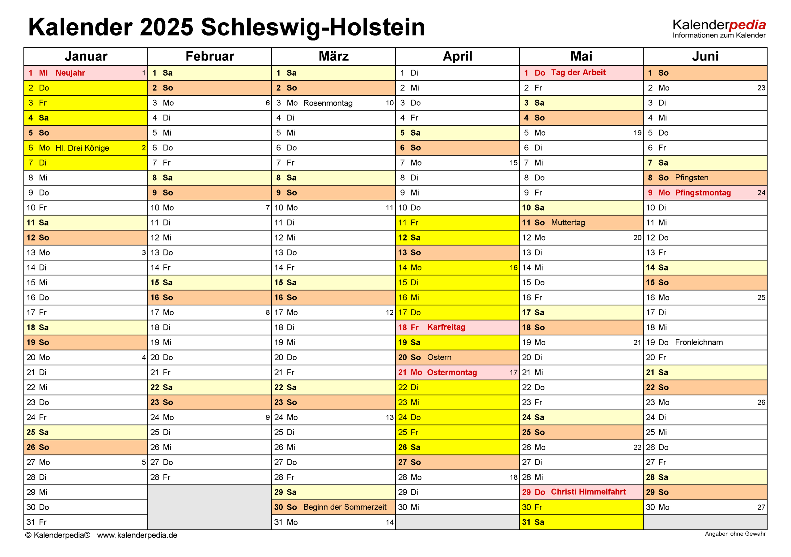 Kalender 2025 Schleswig-Holstein: Ferien, Feiertage, Pdf-Vorlagen | Kalender 2025 Mit Ferien Schleswig Holstein