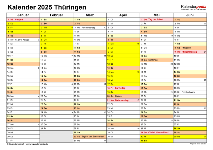 Kalender 2025 Mit Ferien Thüringen