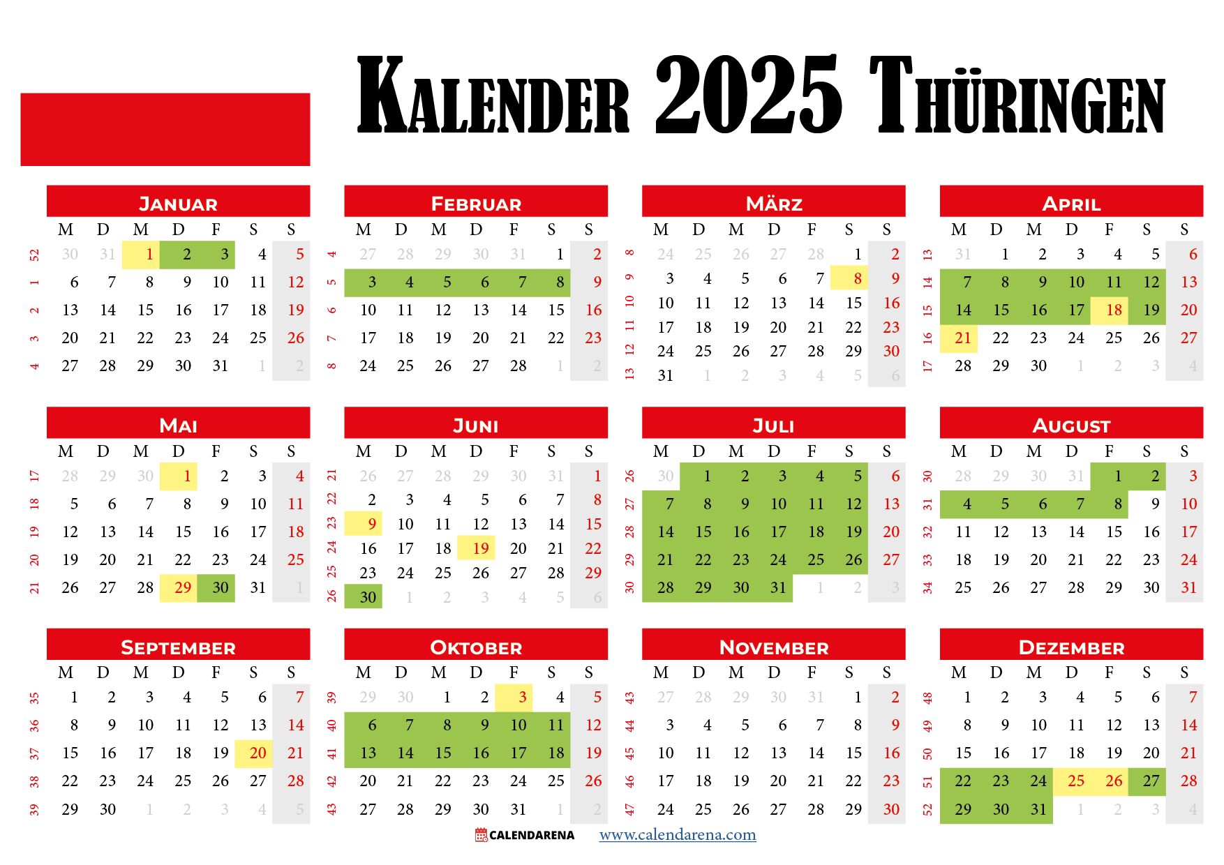 Kalender 2025 Thüringen: Planen Sie Ihren Urlaub Im Voraus | Kalender Thüringen 2025