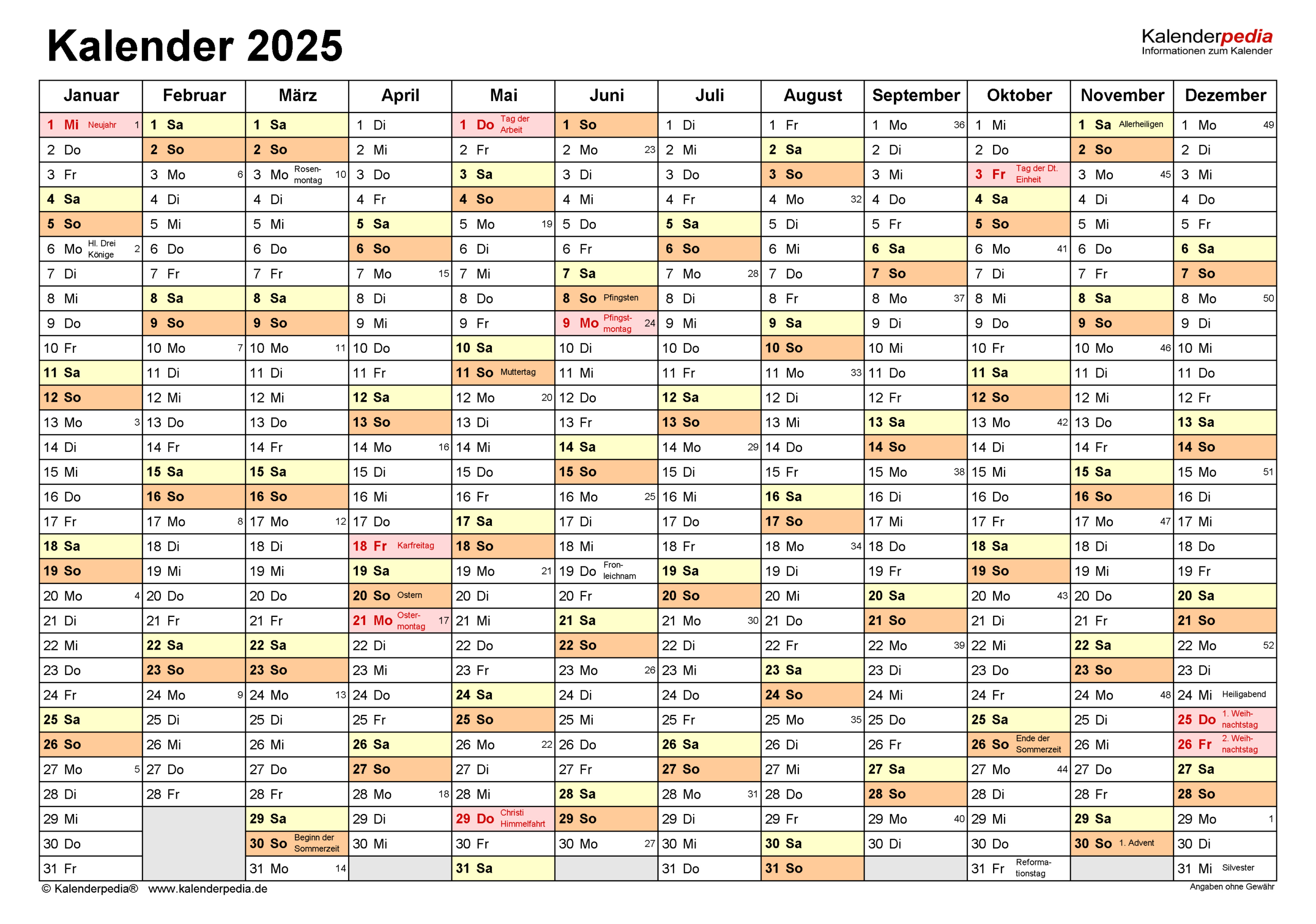 Kalender 2025 Zum Ausdrucken Als Pdf (19 Vorlagen, Kostenlos) | 2025 Kalender Mit Feiertagen