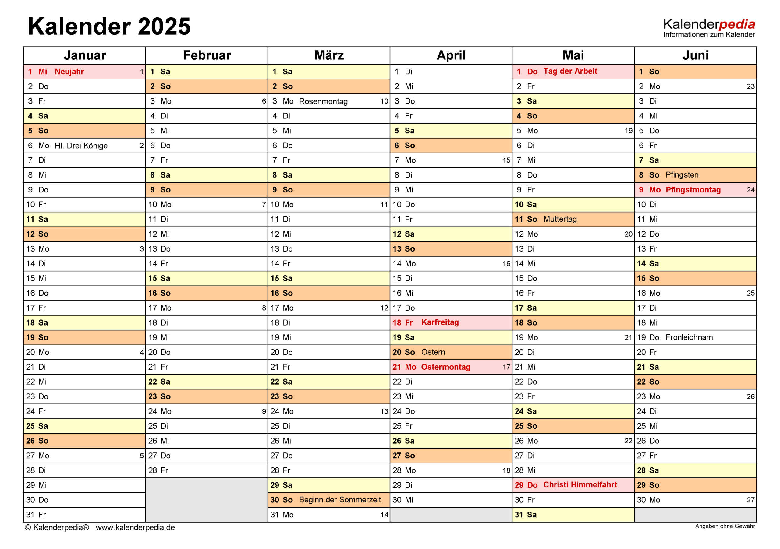 Kalender 2025 Zum Ausdrucken Als Pdf (19 Vorlagen, Kostenlos) | Kalender 2025 Januar Bis Juni