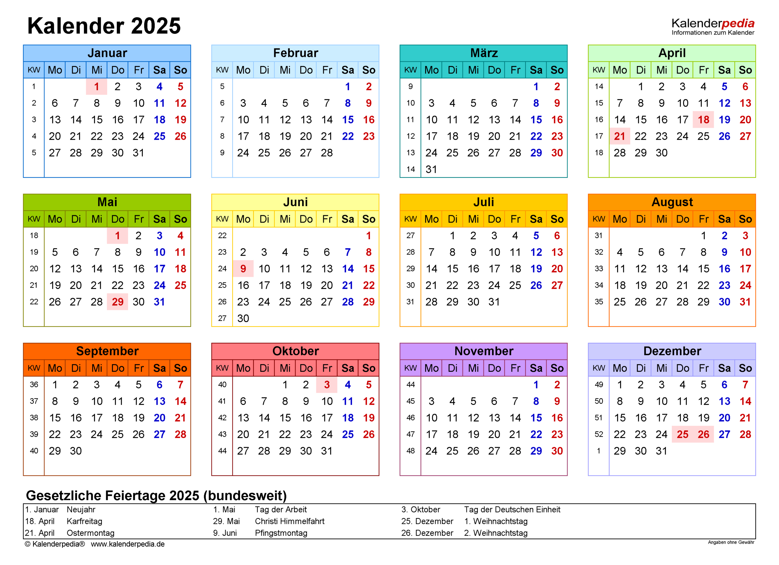 Kalender 2025 Zum Ausdrucken Als Pdf (19 Vorlagen, Kostenlos) | Kalender 2025 Kalenderpedia