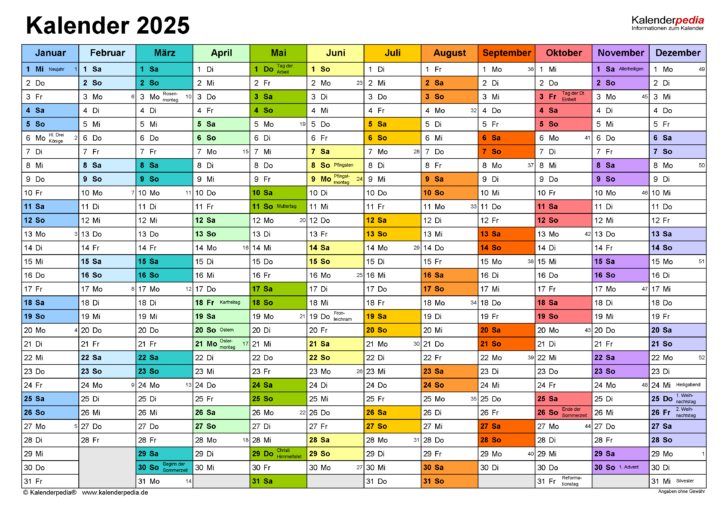 Kalender Urlaubsplanung 2025