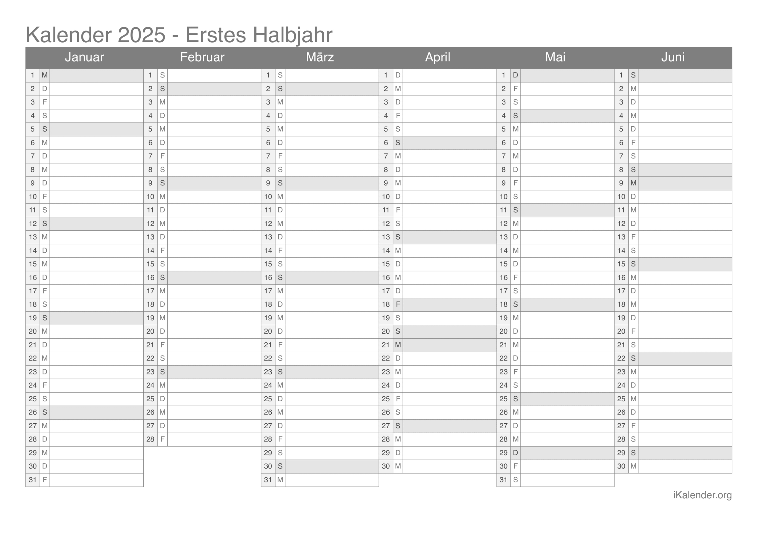 Kalender 2025 Zum Ausdrucken | Kalender 2025 Halbjahr Zum Ausdrucken