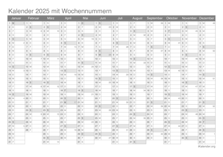 Kalender 2025 Mit Kalenderwochen Zum Ausdrucken