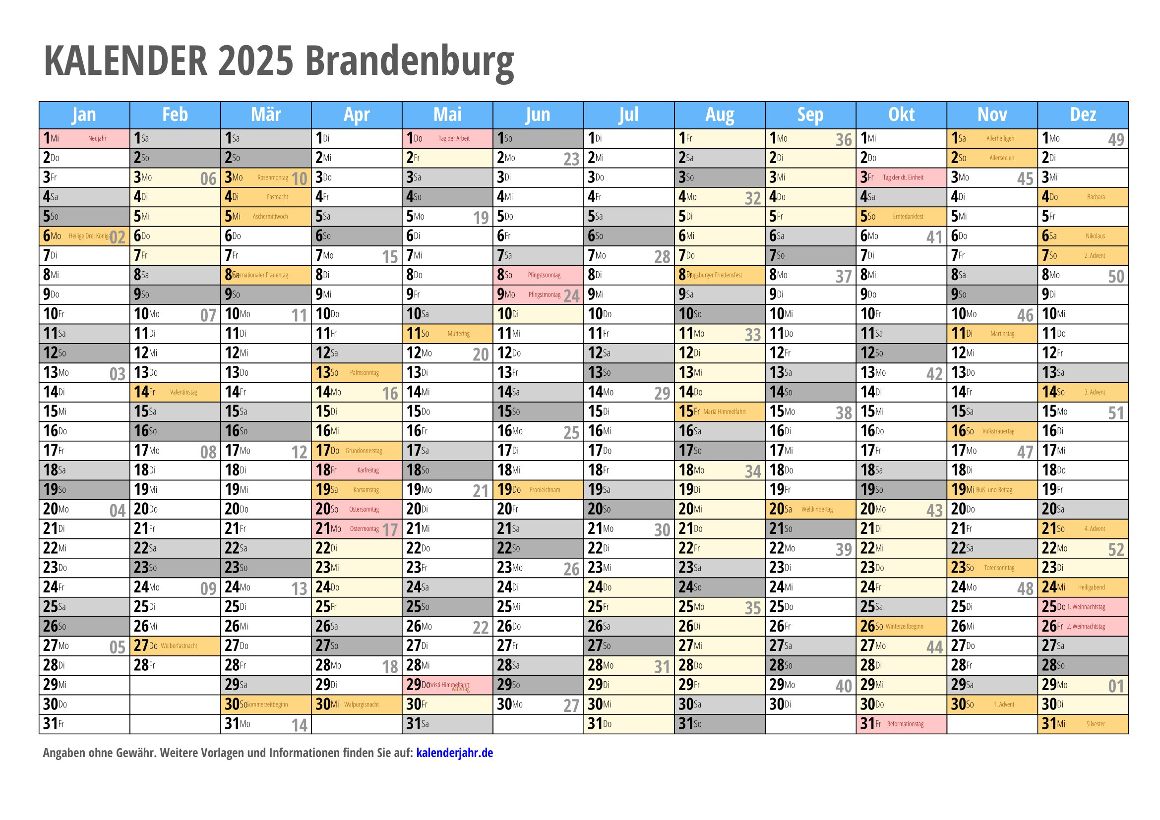 Kalender 2025 Zum Ausdrucken | Kalender 2025 Pdf – Feiertage | 2025 Kalender Mit Feiertagen