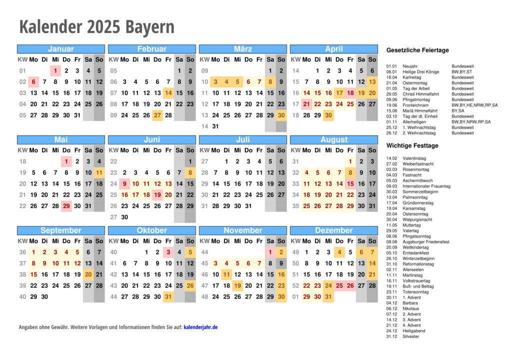 Kalender 2025 mit Feiertagen und Ferien Bayern: Plus Kostenlose Ausmalbilder für Groß und Klein!