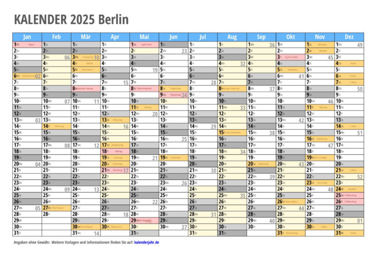 Kalender 2025 Berlin Mit Feiertagen Und Ferien