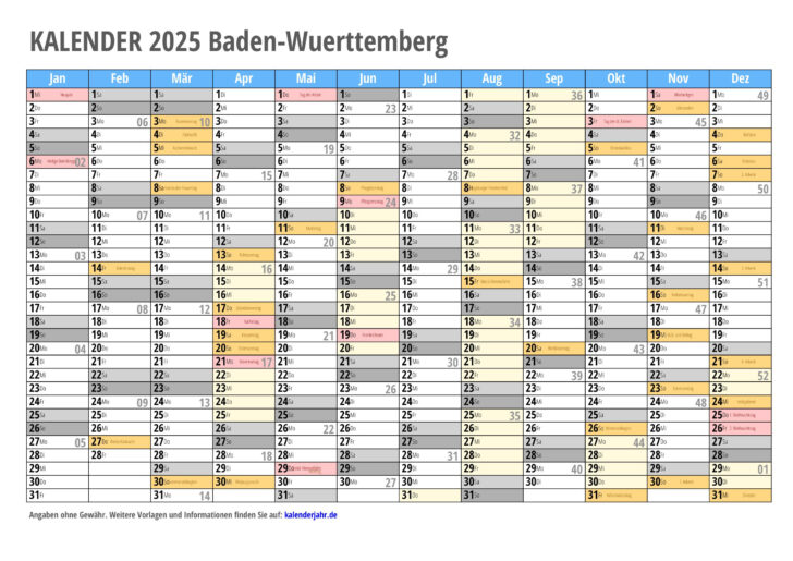 Kalender 2025 Mit Ferien Und Feiertagen