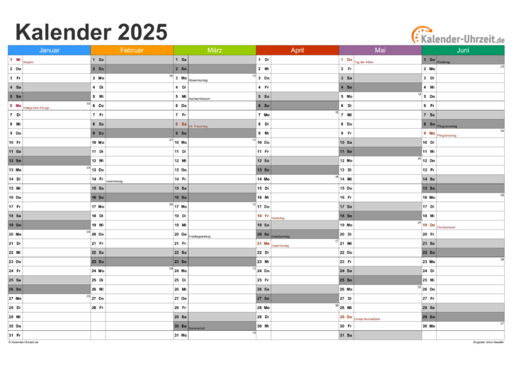 Din A4 Kalender 2025