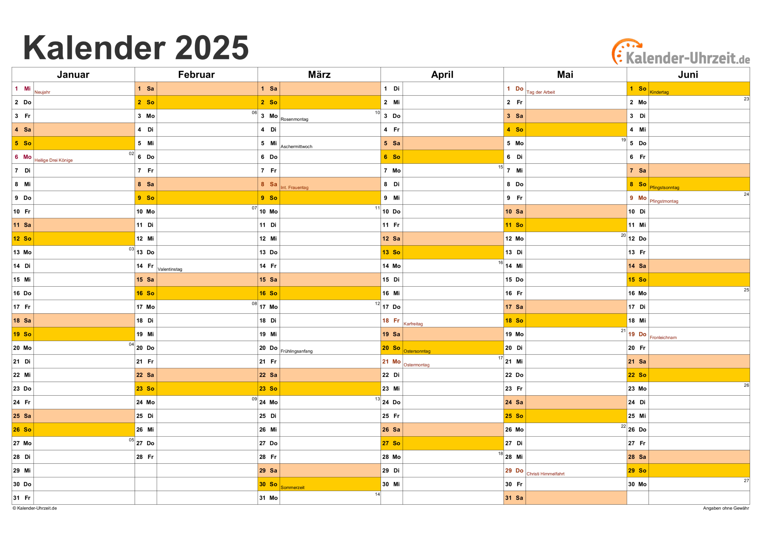 Kalender 2025 Zum Ausdrucken - Kostenlos | Kalender 2025 A4 Zum Ausdrucken Kostenlos