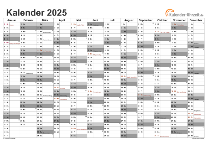 Kalender 2025 Ausdruck