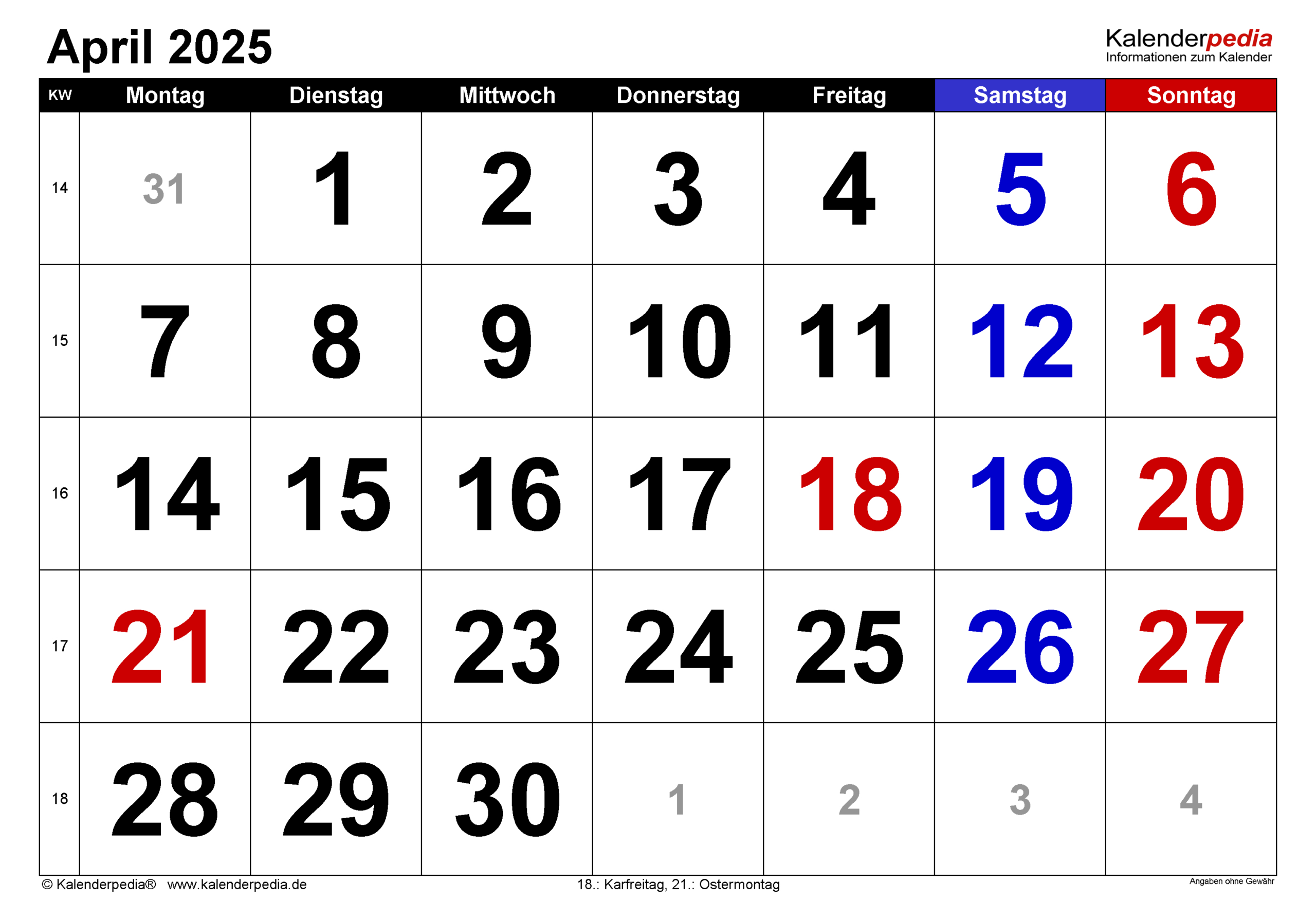 Kalender April 2025 Als Pdf-Vorlagen | April 2025 Kalender