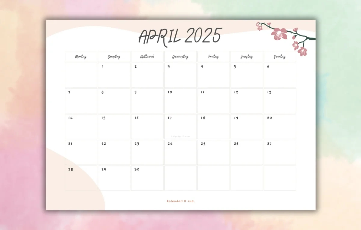 Kalender April 2025 ❤️ Zum Ausdrucken | April 2025 Kalender