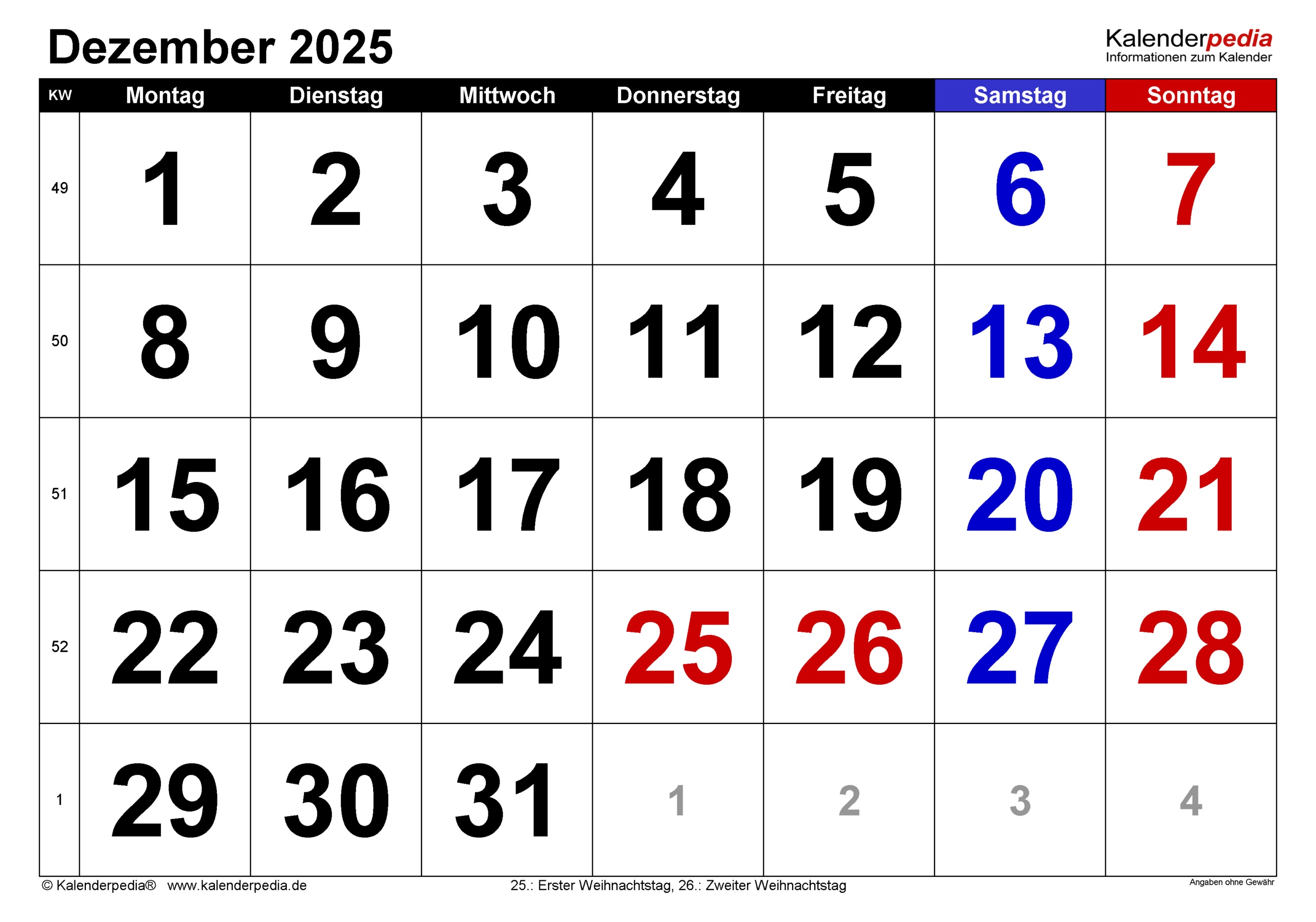 Kalender Dezember 2025 Als Pdf-Vorlagen | Kalender Dezember 2025