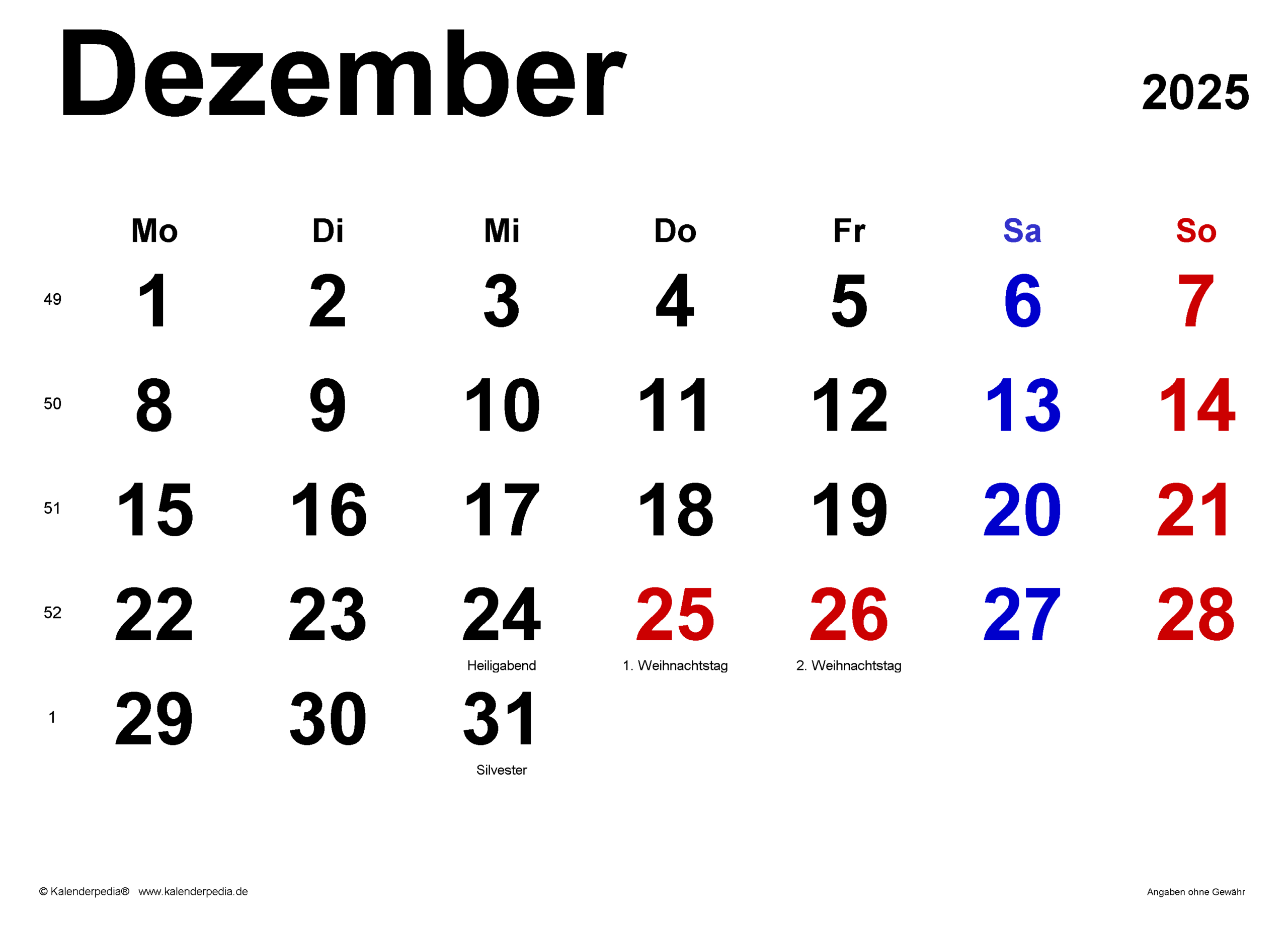 Kalender Dezember 2025 Als Pdf-Vorlagen | Weihnachten 2025 Kalender