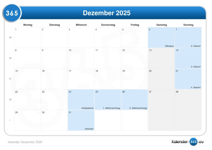 Weihnachten 2025 Kalender