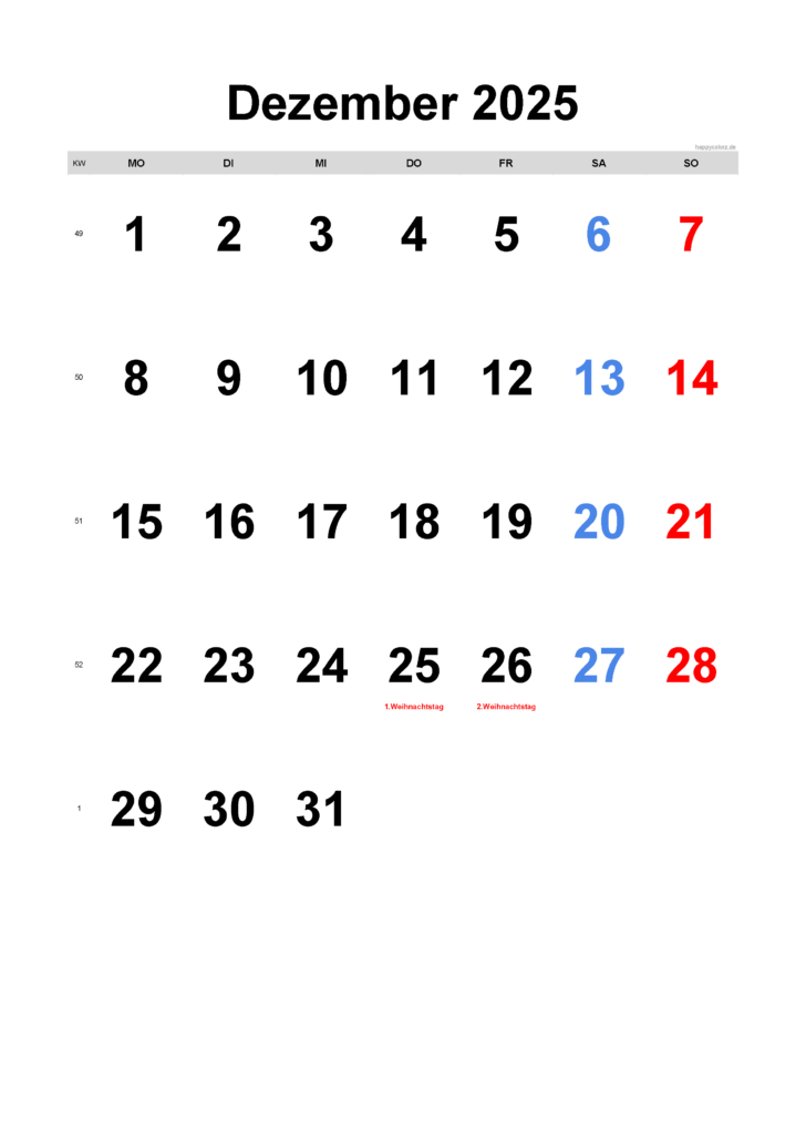 Kalender Dezember 2025