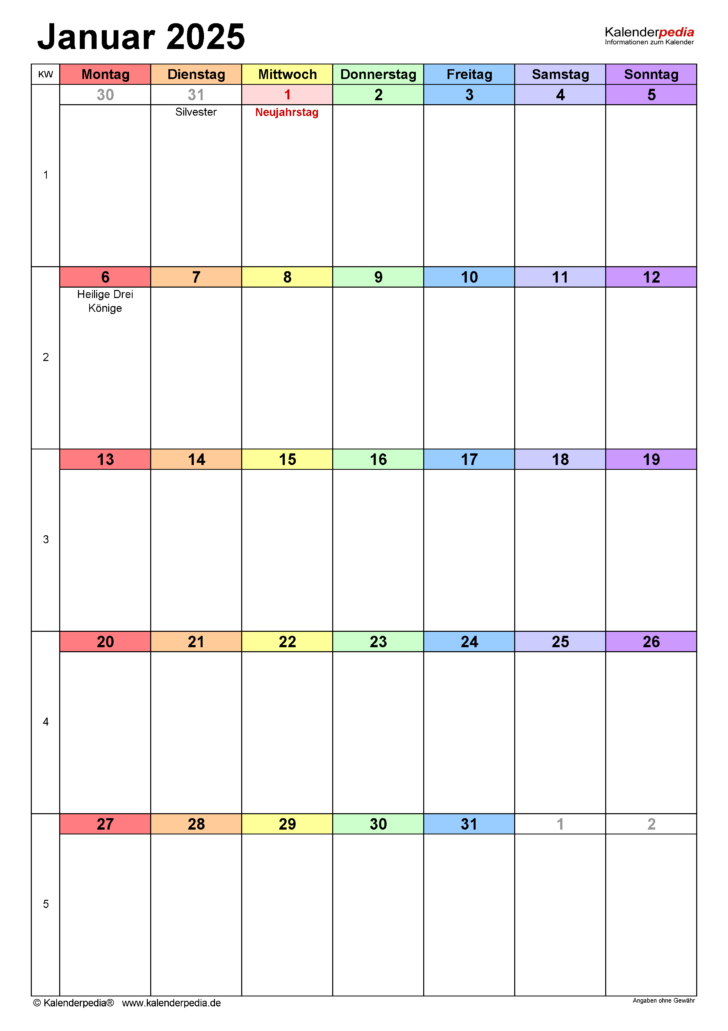 Kalender 2025 Januar